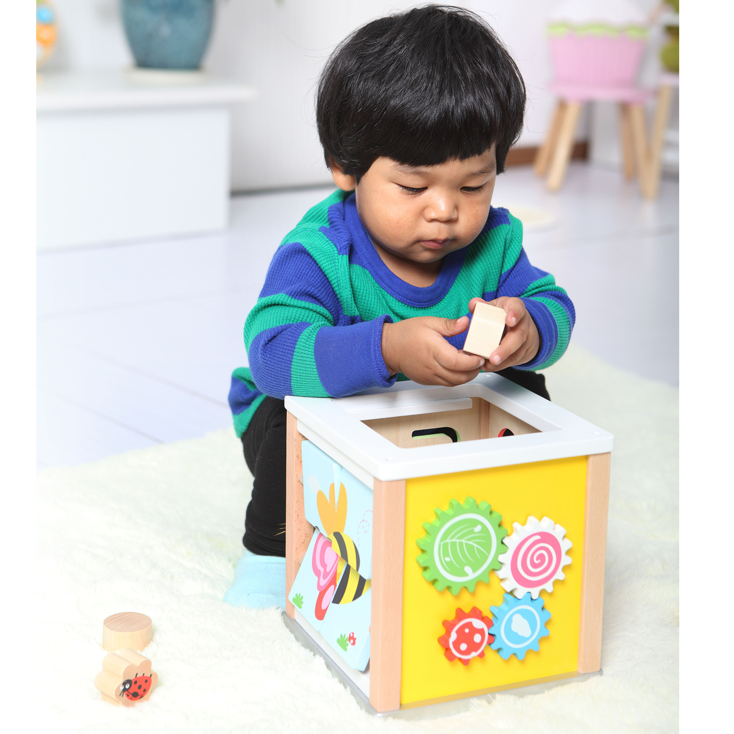 lelin wooden activity cube
