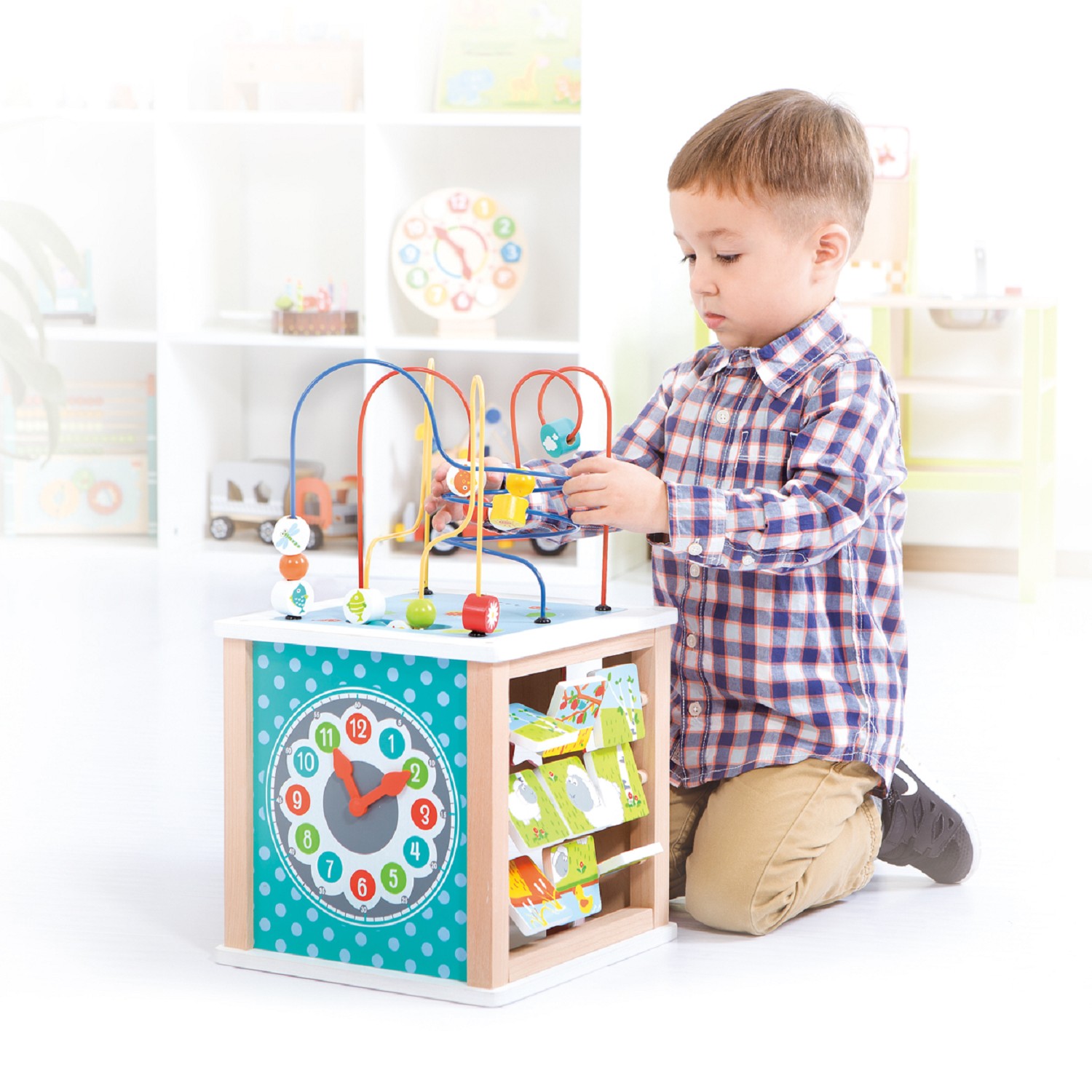 lelin wooden activity cube