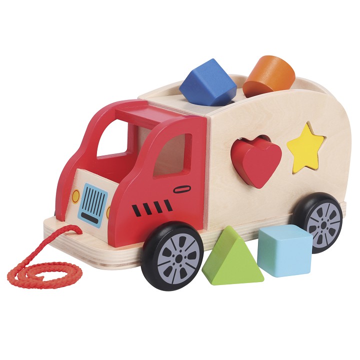 New Classic Toys Shape Sorter Truck, Wooden Truck Toy With Shapes