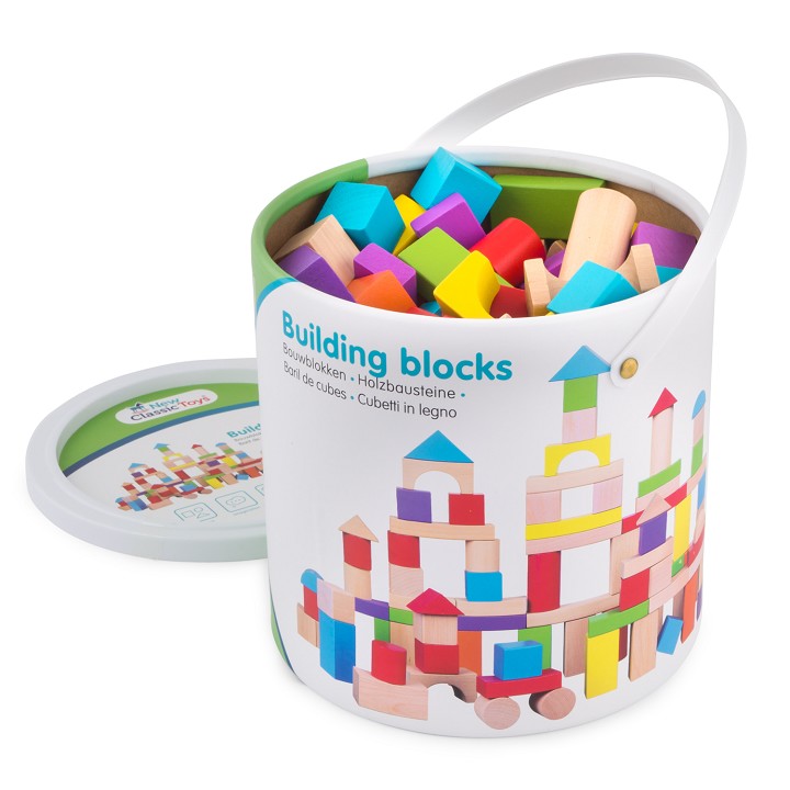 New Classic Toys Building Blocks In A Drum Colored 100 Pcs
